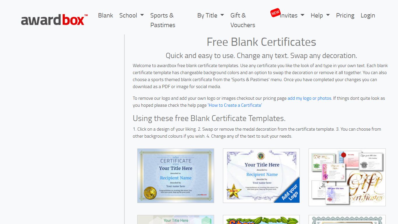 Free Blank Certificate Templates - Unlimited Use - Awardbox